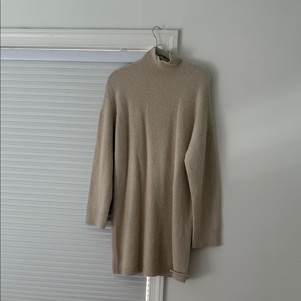 Cozy Tan Turtleneck Sweater Dress